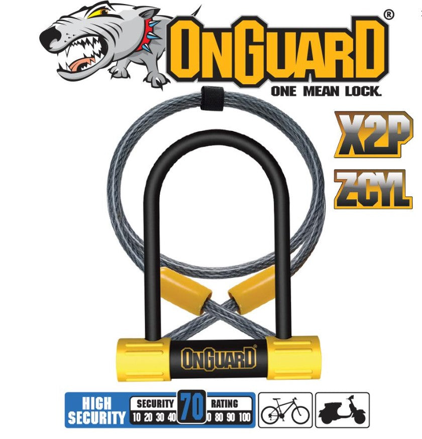 OnGuard - Bulldog Series - Mini DT Keyed - Shackle 9cm x 14cm D 13mm Cable 120cm x 10mm - Combo - 8015